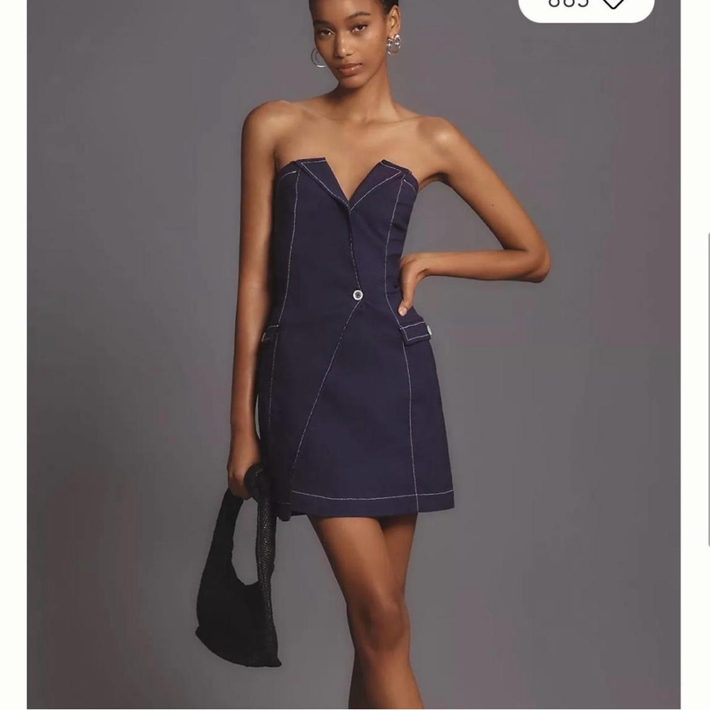 Anthropologie Navy Strapless Mini Dress